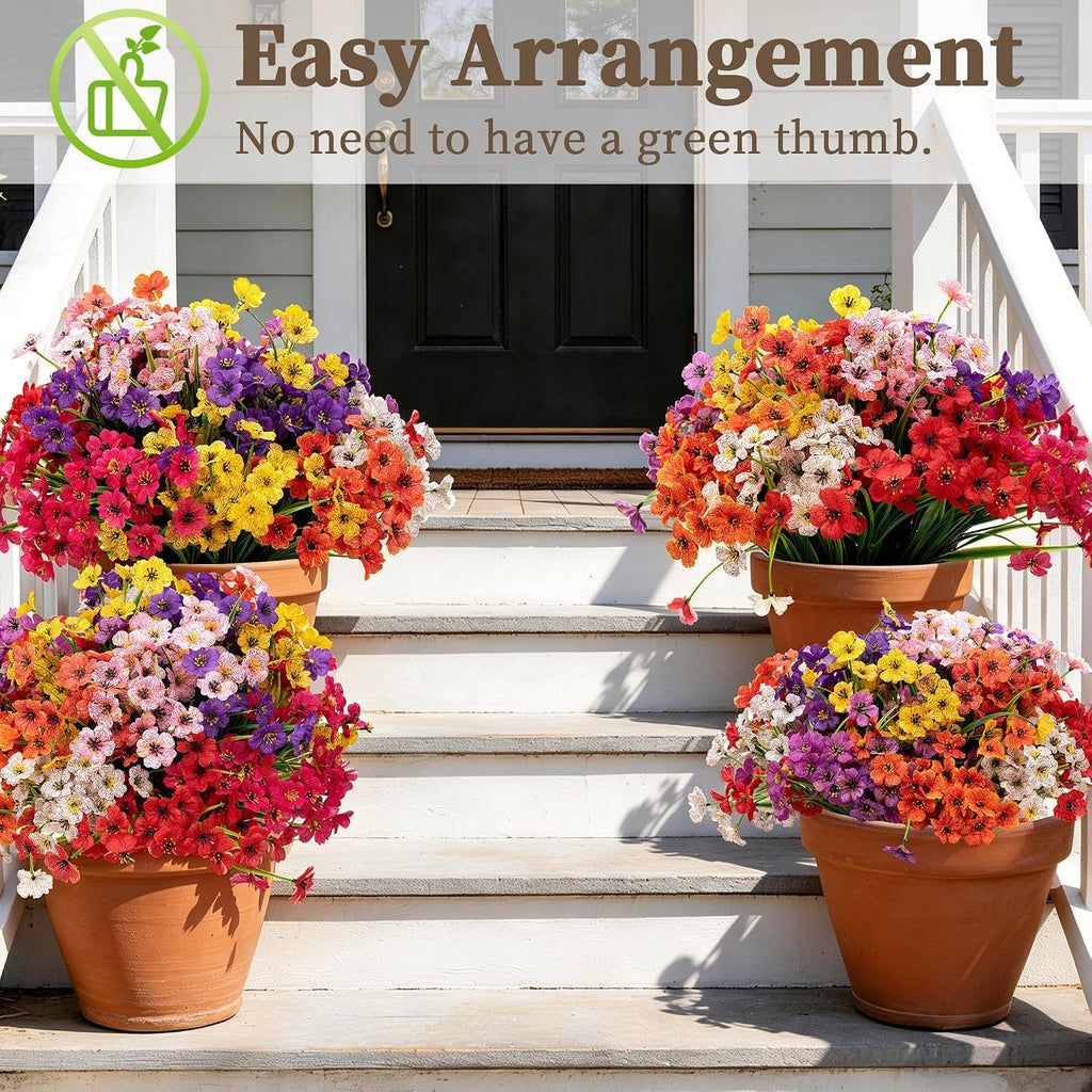 24 Bundles Artificial Flowers for Outdoors/Indoors, Fake Flowers Plants for Indoor Outside Garden Porch Window Box Home Wedding Farmhouse(8 Color)
