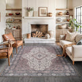 Bloom Rugs Washable Non-Slip 6' x 9' Rug - Cream/Green Traditional Medallion Area Rug for Living Room, Bedroom, Dining Room, and Kitchen - Exact Size: 6' x 9'