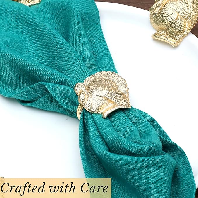 Turkey Bird Gold Napkin Rings Set of -12 for Dinner Parties, Weddings Receptions, Family Gatherings, or Everyday Use - Set Your Style with Daily Use Table Décor Accessories - ALPHA Living HOME