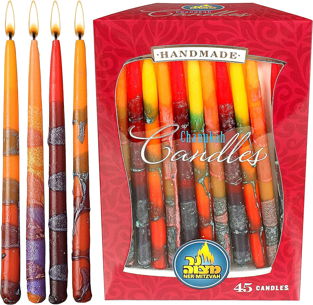Ner Mitzvah Colorful Dripless Handmade Chanukah Candles - Standard Size Fits Most Menorahs - Premium Quality Wax - Assorted Colors - 45 Count for All 8 Nights of Hanukkah