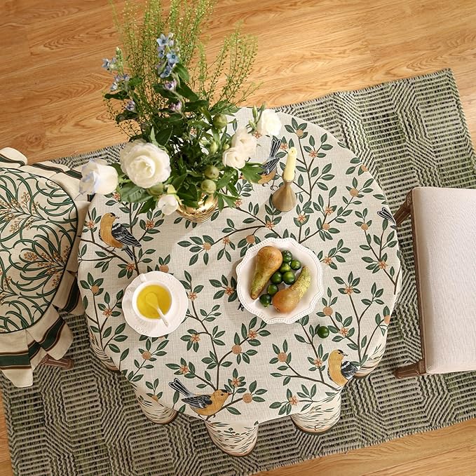patdrea Designer Vintage Linen Round Table Cloth,Durable Breathable Cover Fall Dacorative Tablecloth,Decor Table Cover for Kitchen Dining,Holiday Christmas,Thanksgiving,Diameter 67"-Warbler