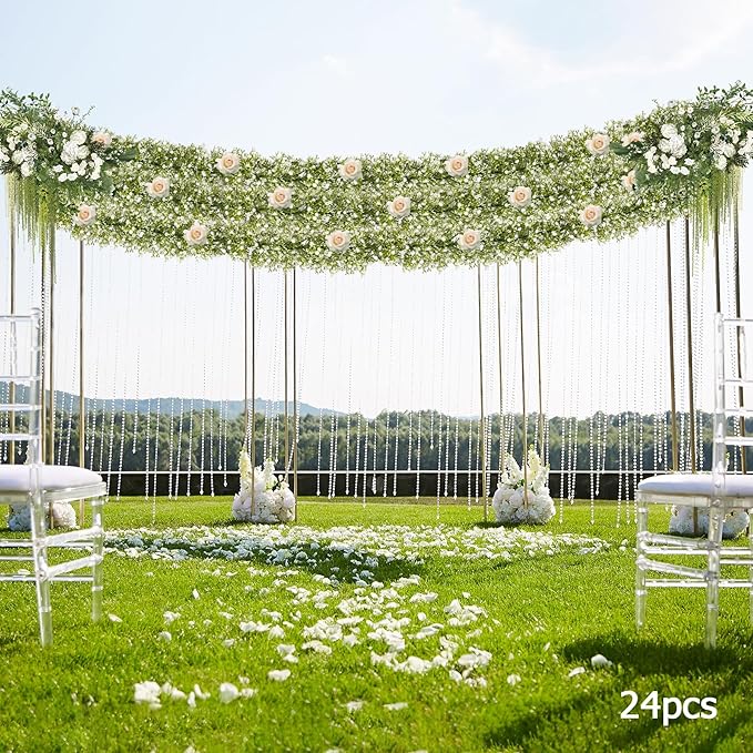 2 Pcs 5.8ft Artificial Baby Breath Flower Vines, Babys Breath Artificial Flowers Real Touch Faux Gypsophila Hanging Fake Baby's Breath Garlands for Wedding and Baby Shower Decor（White）