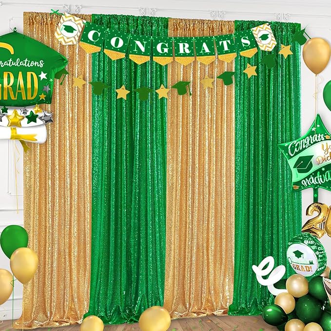 Green Sequin Backdrop Curtains 2 Panels 2FTx8FT Christmas Party Backdrop Glitter Birthday Bridal Wedding Curtains Sparkle Photo Backdrop
