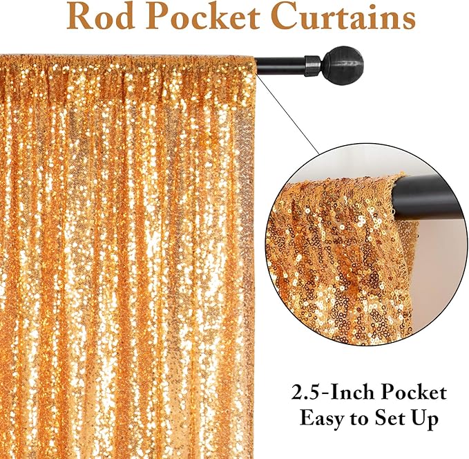 ShinyBeauty Gold Backdrops 2 Pieces Sequin Curtains 4FTx7FT Photoshoot Background Shimmer Golden Bakdrop Glitter Backgrounds for Prom,Birthday,New Year Studio Decor (8FTX7FT)