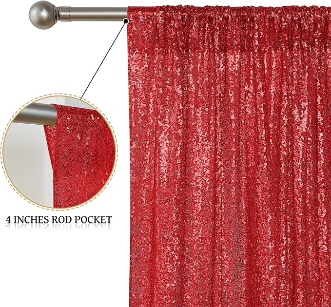 Sugargirl Red Sequin Backdrop Curtain 4 Panels 2FTx8FT Glitter Red Background Drapes Sparkle Photography Backdrop for Party Wedding Birthday Wall Decoration
