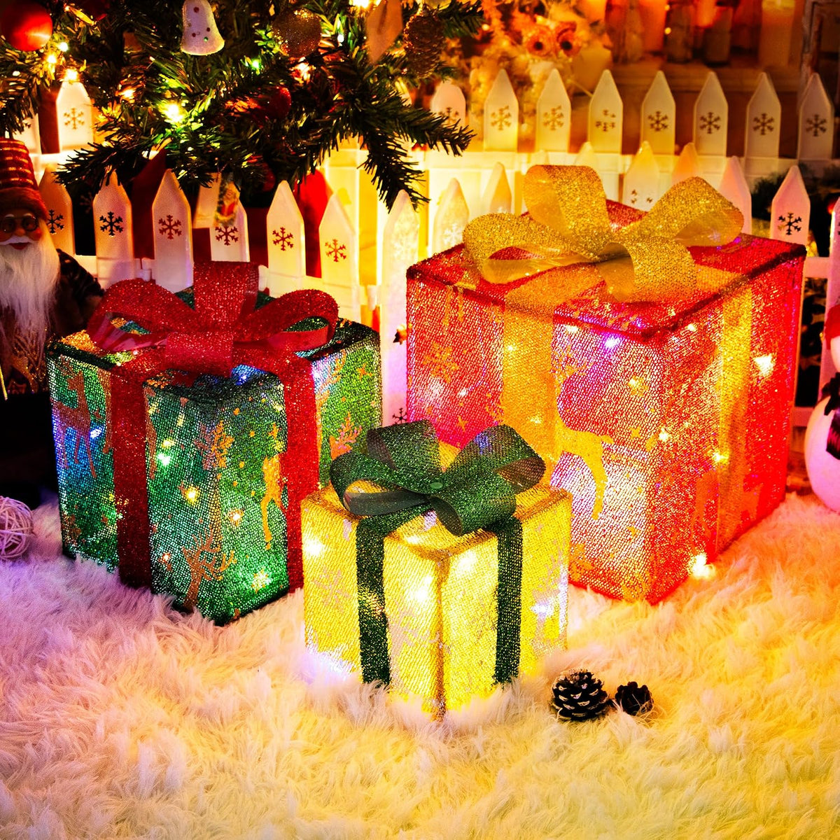 set of 3 christmas lighted gift boxes,outdoor christmas, main product view