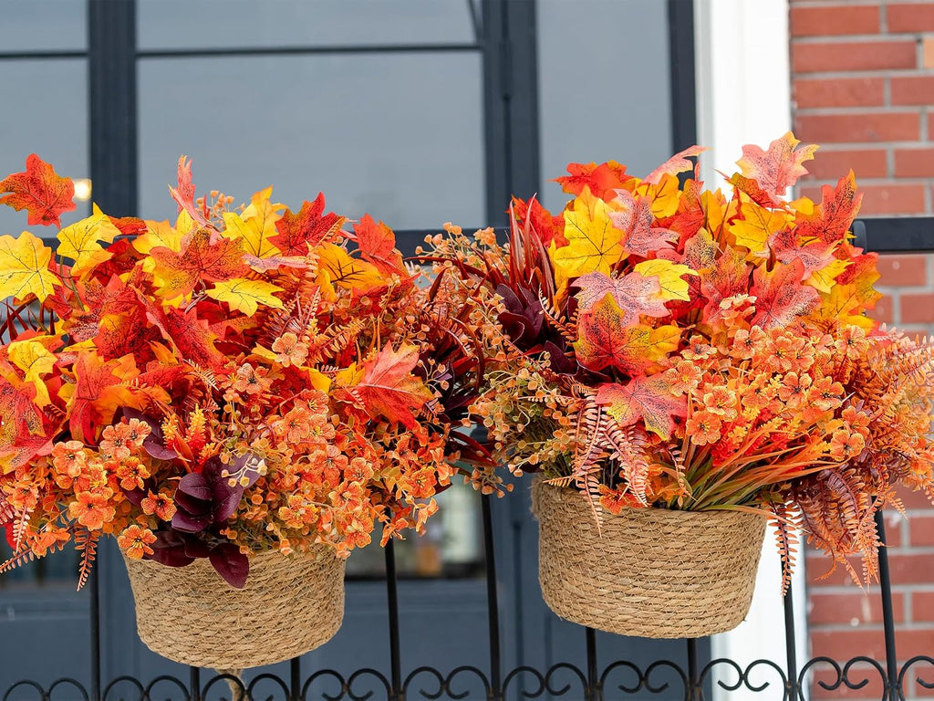 artificial fall flowers outdoors, faux maples & mums, view 9