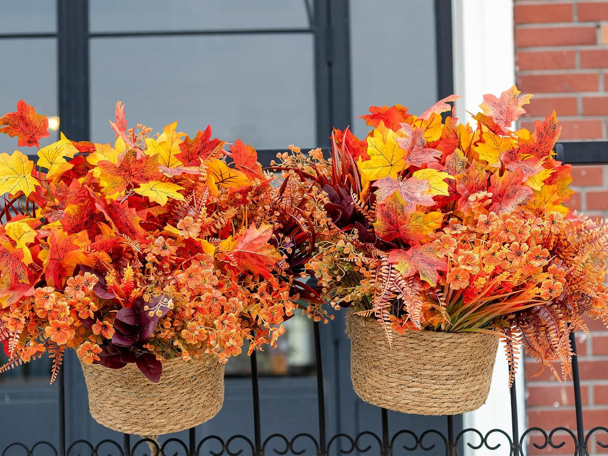 artificial fall flowers outdoors, faux maples & mums, view 9