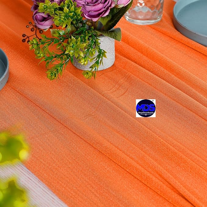 MDS 15 Pack 10ft Chiffon Table Runner 29 x 120 Inches Sheer Wedding Runner Romantic Rustic Table Runner for Wedding Decorations, Birthday Parties, Bridal Shower Party Arch Decor - Orange