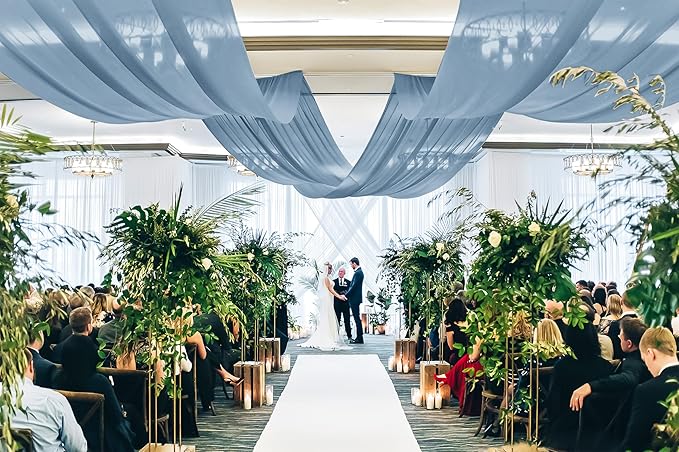 6 Panels Dusty Blue Ceiling Drapes for Wedding, 5ftx20ft Ceiling Drapes Cheesecloth Sheer Fabric Curtain Wedding Arch Draping Fabric Romantic Ceilings Decorations for Weddings Party Ceremony Stage
