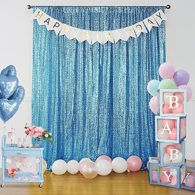 Sugargirl Turquoise Sequin Backdrop Curtain 4 Panels 2FTx8FT Glitter Turquoise Background Drapes Sparkle Photography Backdrop for Party Wedding Birthday Wall Decoration