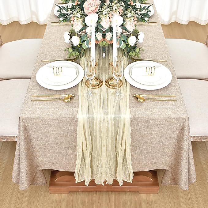 Fitable Faux Linen Tablecloths for Rectangle Tables: Water & Stain Resistant Farmhouse Table Cloth, Washable Burlap Textured Table Covers for Kitchen Dining Party(2 Pack, 60x120 Inch, Beige)