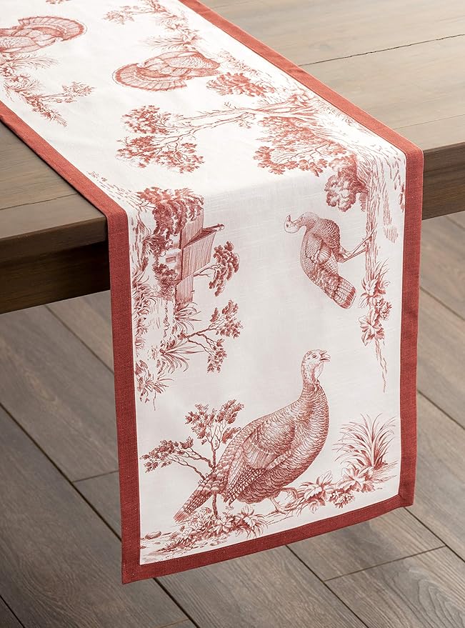 Maison d' Hermine Table Runner 100% Cotton Single Layer Table Runners 60 inches Long for Thanksgiving Christmas Decorations Home Kitchen Dining Party Wedding (Holy Jouy - Red, 14.5" x 60")