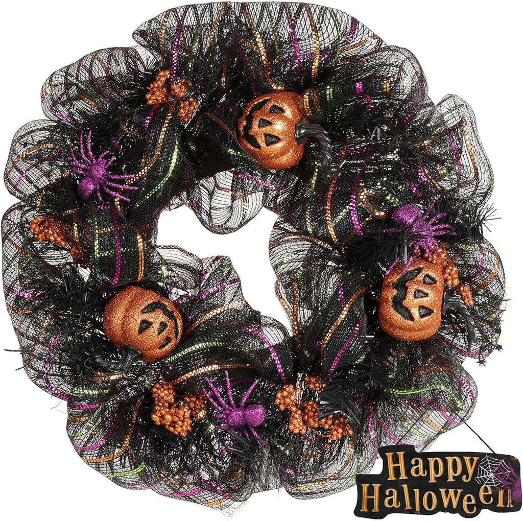 24 inch wreath, halloween wreath for front door, side view