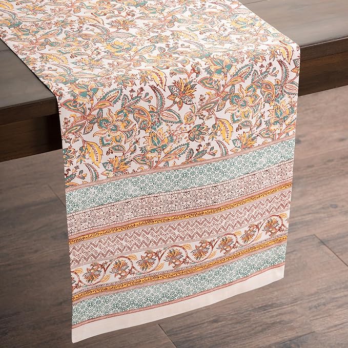 Maison d' Hermine Table Runner 100% Cotton Single Layer Table Runners 72 inches Long for Thanksgiving Christmas Decorations Home Kitchen Dining Party Wedding (Nila, 14.5" x 72")