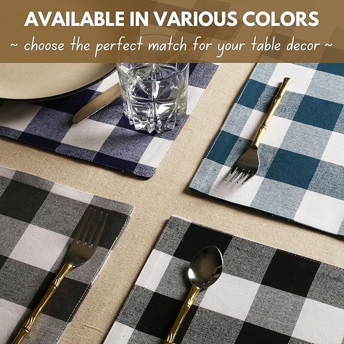 Native Fab Table Runner Buffalo Check Plaid 100% Cotton - 13x72 Inches Kitchen Dining Table Decoration for Indoor Outdoor Farmhouse Home Party Decor - Black, Grey