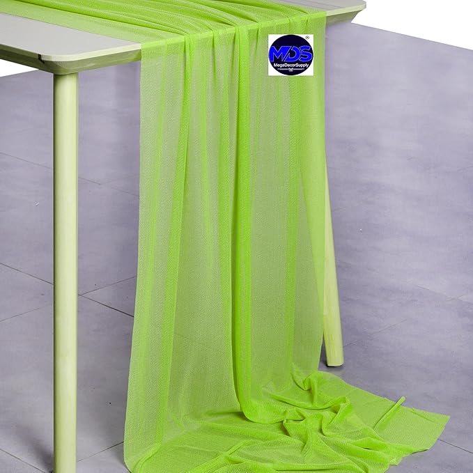 MDS 2 Pack 10ft Chiffon Table Runner 29 x 120 Inches Sheer Wedding Runner Romantic Rustic Table Runner for Wedding Decorations, Birthday Parties, Bridal Shower Party Arch Decor - Parrot Green