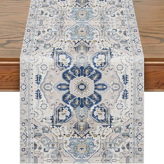 Snycler Table Runner Boho Table Runners Vintage Elegant Farmhouse Table Center Linen Decor for Home Dining Party Entrance (13x72 Inch) Boho-White