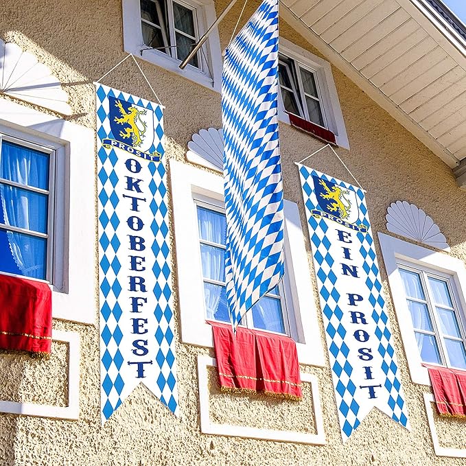 Blulu Oktoberfest Decorations Oktoberfest Banner Sign October Festival Party Decorations Bavarian Check Flag Porch Welcome Banner Flags Decor for German Parade Beer Festival Party Supplie
