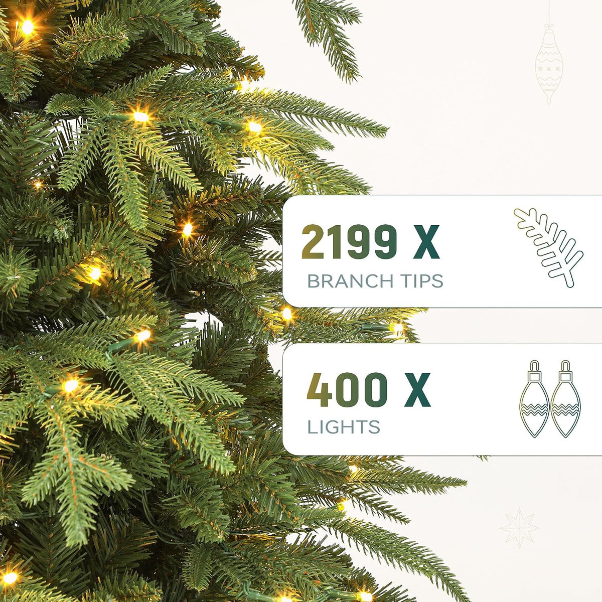 yitahome 7.5ft prelit green aspen fir christmas tree, close-up detail
