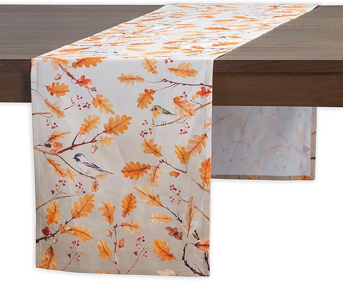 Maison d' Hermine Table Runner 100% Cotton Single Layer Table Runners 36 inches Long for Thanksgiving Christmas Decorations Home Kitchen Dining Party Wedding (Oak Leaves, 14.5" x 36")