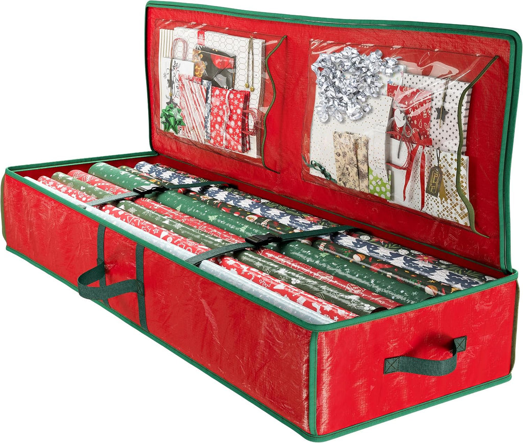 Heavy Duty Wrapping Paper Organizer Storage Bag Red - Christmas Storage Organizer For Wrapping Paper And Gift Bag Storage - Wrappings Papers Storages Container - Holiday Christmas Decorations