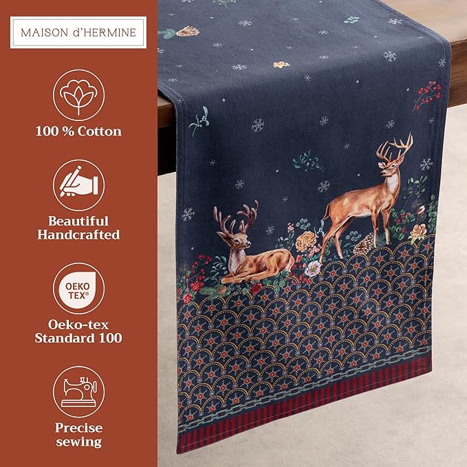 Maison d' Hermine Table Runner 100% Cotton Double Layer Table Runners 108 inches Long for Thanksgiving Christmas Decorations Home Kitchen Dining Party Wedding (Christmas Joy, 14.5" x 108")