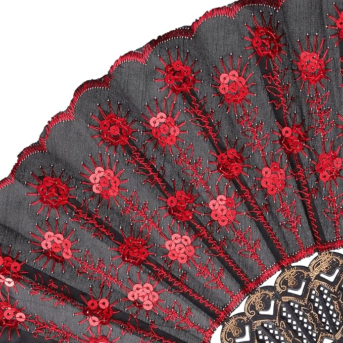 QIRMIZI 30 Pack Fabric Folding Handheld Fans, Perfect for Weddings, Parties, and Dancing,Red