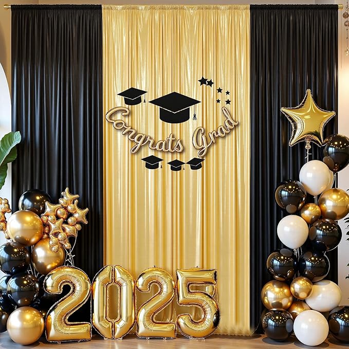10x10 ft Wrinkle Free Gold Sequin Backdrop Curtain for Parties,Thick Not Fall-Off Glitter Wedding Backdrop Drapes,2 Panels 5x10ft Shimmer Photo Back Drop Cloth for Graduation Photography Background
