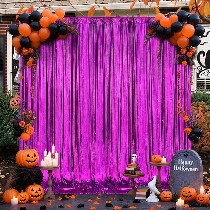 Purple Sequin Backdrop Curtains - 4.8x8FT Wrinkle-Free Glitter Drapes for Halloween Decoration Birthdays Weddings Graduations
