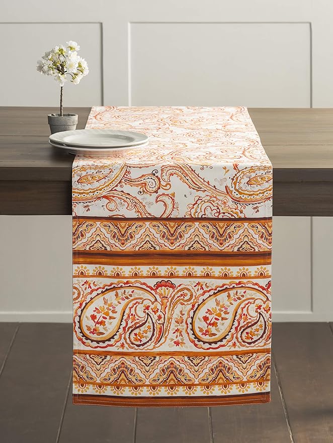 Maison d' Hermine Table Runner 100% Cotton Single Layer Table Runners 90 inches Long for Thanksgiving Christmas Decorations Home Kitchen Dining Party Wedding (Palatial Paisley, 14.5" x 90")