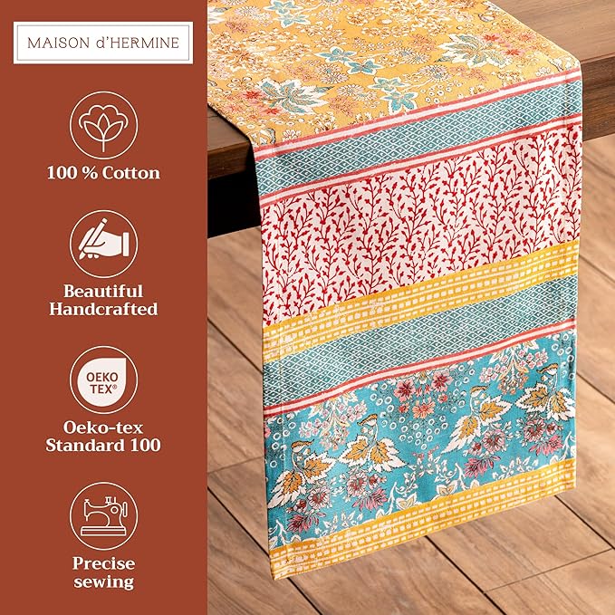 Maison d' Hermine Table Runner 100% Cotton Single Layer Table Runners 72 inches Long Decorative for Home Kitchen Dining Party Baby Shower Wedding Bridal Shower Spring Summer (Marquise, 14.50" x 72")