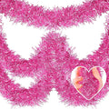 25 Feet Metallic Twist Tinsel Garland - Wall Hanging Backdrop for Holidays (Pink, 4in x 25ft)