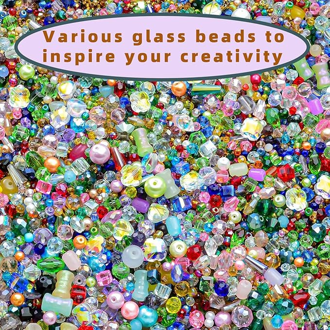 Half Pound Assorted Glass Beads for Jewelry Making, 2-16mm Colorful Crystal Beads for Bracelets, Crafts, DIY Art, Bulk Jewelry Making Supplies