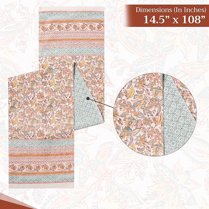 Maison d' Hermine Table Runner 100% Cotton Double Layer Table Runners 108 inches Long for Thanksgiving Christmas Decorations Home Kitchen Dining Party Wedding (Nila, 14.5" x 108")