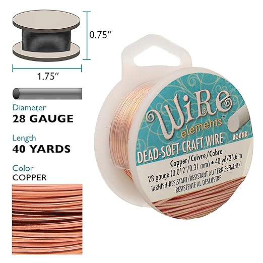 The Beadsmith Wire Elements Craft Wire – Tarnish Resistant, Soft Temper, Round, Copper Color – 0.32mm, 28 Gauge, 40 Yard Spool – Jewelry Making, Wire Wrapping, Floral, & Other DIY Crafts