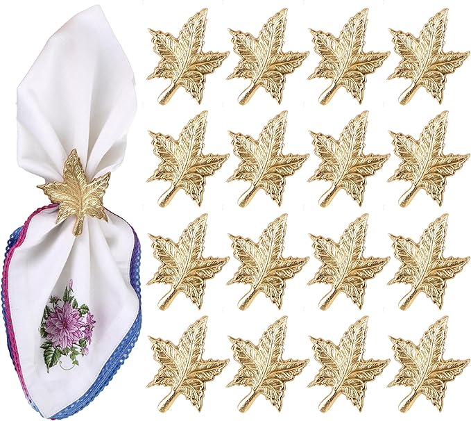 Set of 12 Gold Leaf Napkin Rings - 1.5 Inch Elegant Leaf Design, Lightweight Metal Table Décor for Wedding, Holiday, Thanksgiving, Formal Dining & Special Occasions - ALPHA Living HOME