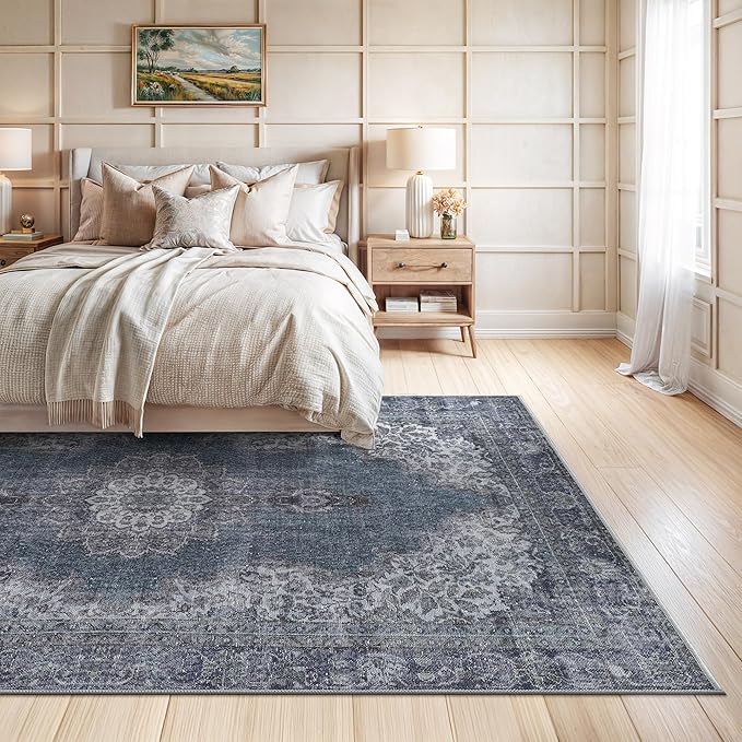 Bloom Rugs Washable Non-Slip 8' x 10' Rug - Dark Teal Traditional Medallion Area Rug for Living Room, Bedroom, Dining Room, and Kitchen - Exact Size: 8' x 10'