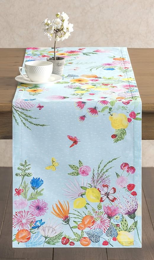 Maison d' Hermine Table Runner 100% Cotton Single Layer Table Runners 72 inches Long Decorative for Home Kitchen Dining Party Wedding Bridal Shower Spring Summer (Jardin D'Ete - Mint, 14.50" x 72")