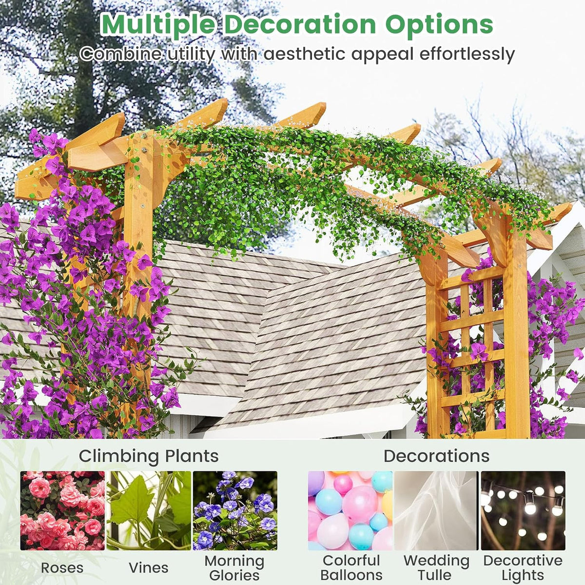 HAPPYGRILL 7.5 FT Wooden Garden Arch, Outdoor Arbor for Climbing Plants