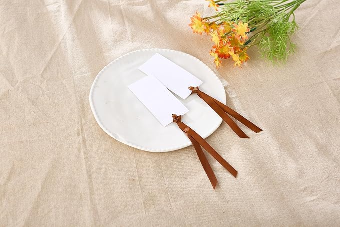 60pcs Place Cards for Table Setting.Name Table Cards. Wedding Place Cards with Dark Brown Ribbons. Can be Used for Wedding Banquet Table Decoration and Present Tags for Parties (Brown)