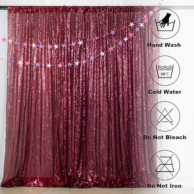 ShinyBeauty Burgundy Sequin Wedding Backdrop - 2 Panel, 5FT x 10FT Glitter Shimmer Curtains