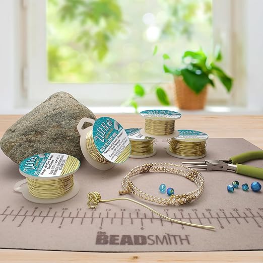The Beadsmith Wire Elements Craft Wire – Tarnish Resistant, Soft Temper, Round, Champagne Gold Color – 0.32mm, 28 Gauge, 15 Yard Spool – Jewelry Making, Wire Wrapping, Floral, & Other DIY Crafts