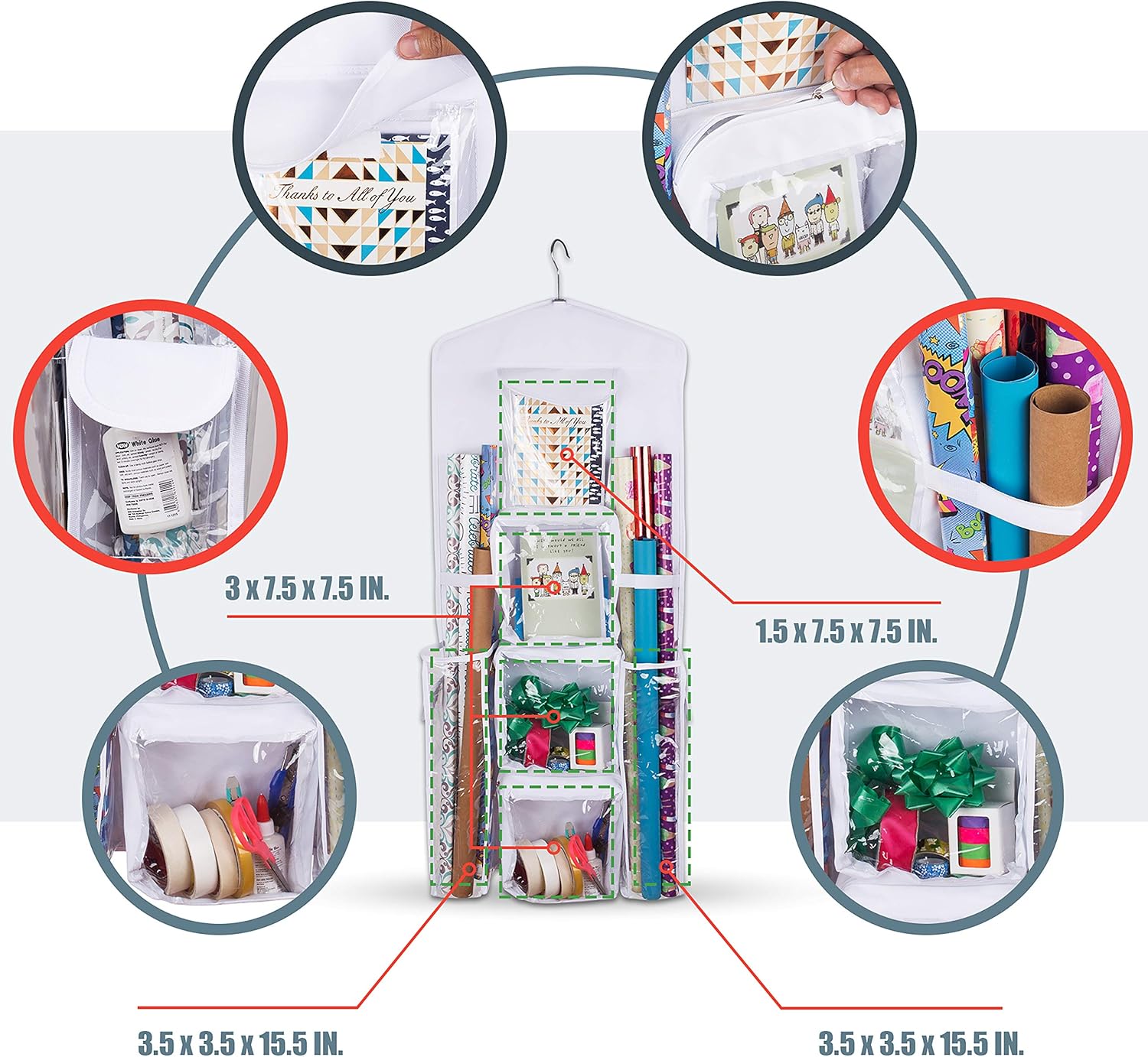 Double-Sided Hanging Gift Bag and Gift Wrap Organizer (White)