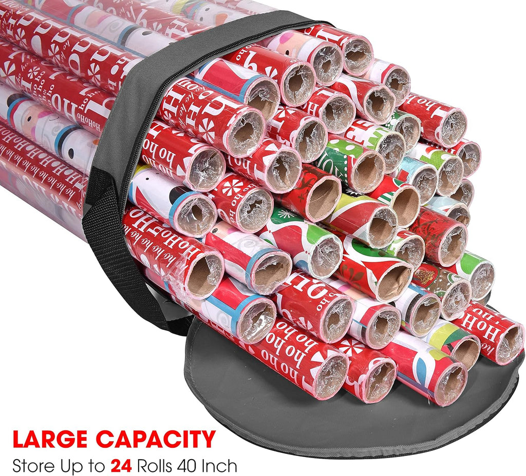 Wrapping Paper Storage Bag | Wrapping Paper Organizer Under Bed for Storing Multiple Rolls of Gift Wrap, 42” Length Container Constructed of Durable 600D Oxford Material (Gray)