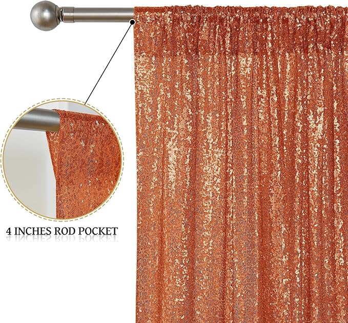 Sugargirl Orange Sequin Backdrop Curtain 4 Panels 2FTx8FT Glitter Orange Background Drapes Sparkle Photography Backdrop for Party Wedding Birthday Wall Decoration