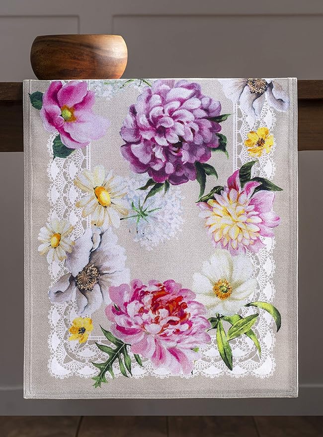 Maison d' Hermine Table Runner 100% Cotton Double Layer Table Runners 72 inches Long Decorative for Home Kitchen Dining Party Baby Shower Wedding Bridal Shower Spring Summer (Pivoine, 14.50" x 72")