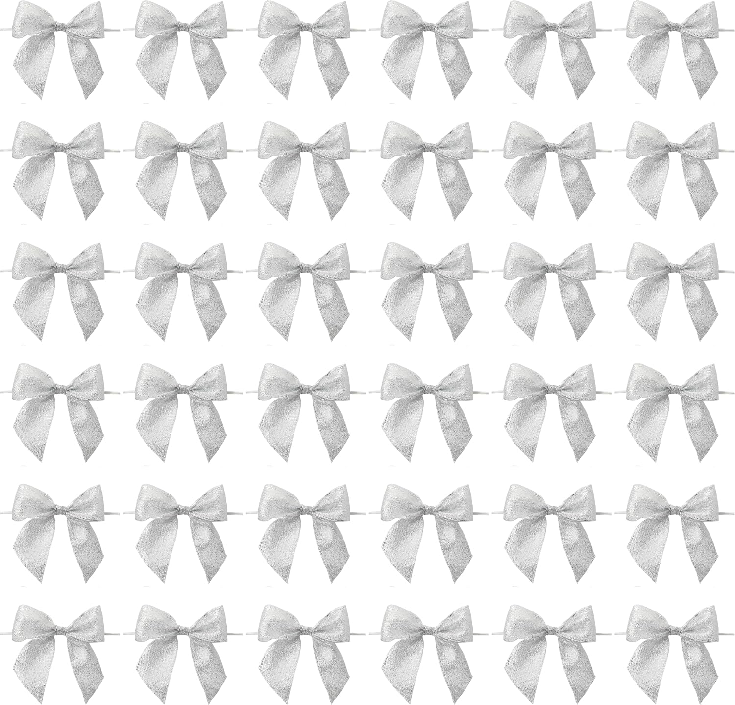 Bright Creations 36-Pack Mini Organza Twist Tie Bows - 4x3 Inch Silver Organza - Premade for Treat Bags & Gift Wrapping - Metallic Treat Bag & Craft Bows