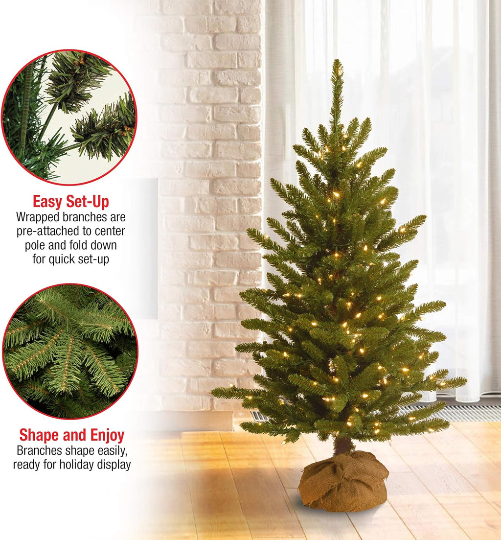 national tree company 4ft pre-lit kensington mini artificial, side view