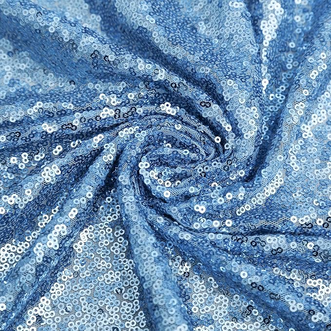 QueenDream Baby Blue Sequin Tablecloth 90x156 Inch Glitter Table Cloth for Baby Shower Birthday Party Decorations